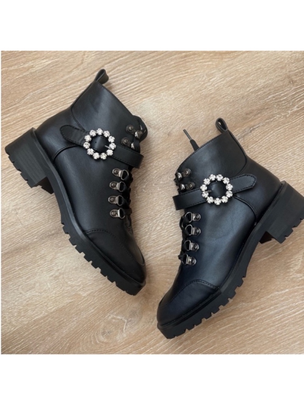 Nanette Lepore Black Faux Leather Combat Boots NWT 6